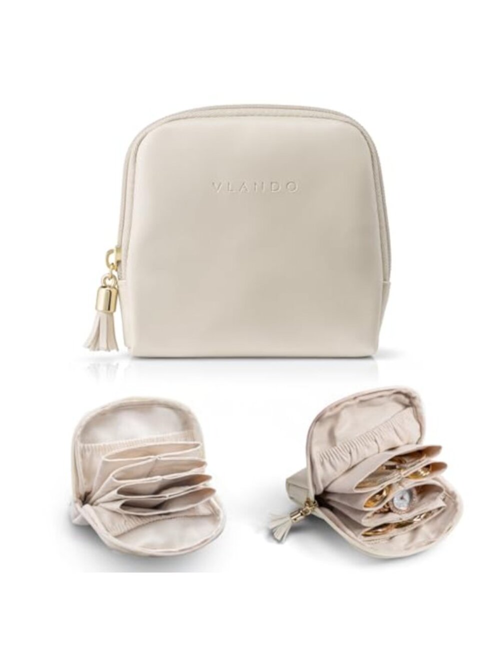 Small Travel Jewelry Case with Zipper Faux Leather Pouches